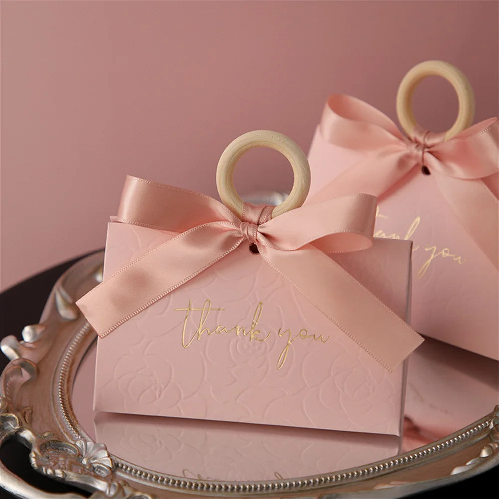 Large Triangle Shape Paper Bag Packaging Box With Handles Wedding Gifts For Guests Candy Boxes For Wedding Baby Shower Party Oasis Select Pink Other