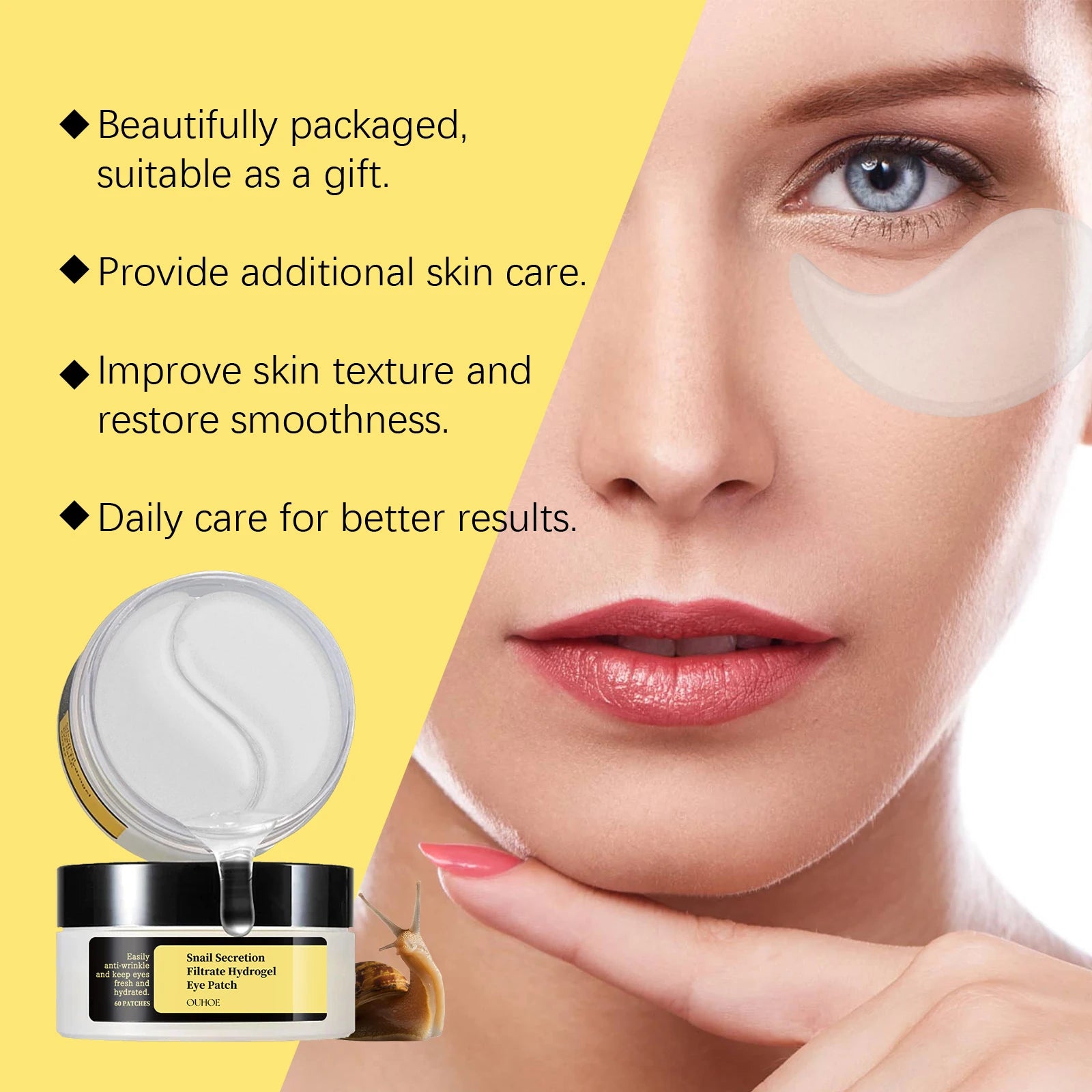 Snail Eye Patches – Dark Circles, Puffiness & Fine Lines 60pc Eye Treatment Patches Oasis Select