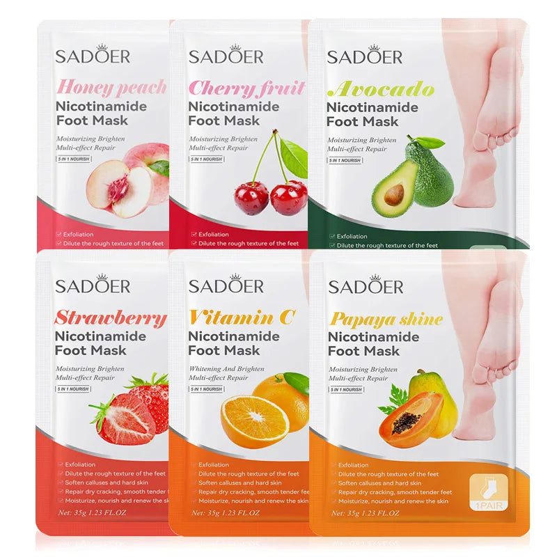 6 Pairs SADOER Fruits Foot Mask Moisturizing Foot Peeling Mask Exfoliating For Feet Spa Pedicure Exfoliant Feet Skin Care Oasis Select Default Title