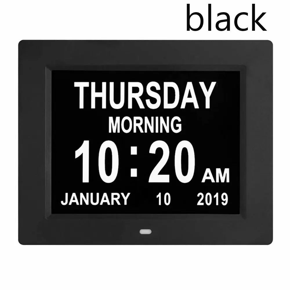 Day Month Year Date Time LCD Screen Dementia Table Home Decor Digital Clock Calendar Alarm Clock Oasis Select black