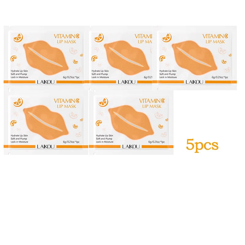 LAIKOU 5/10pcs Lip Mask Lip Care Moisturizing Hydrating Repair Lighten Lip Lines Gel Patch Lips Pad Patches Care Products Oasis Select Vc lip mask 5pcs