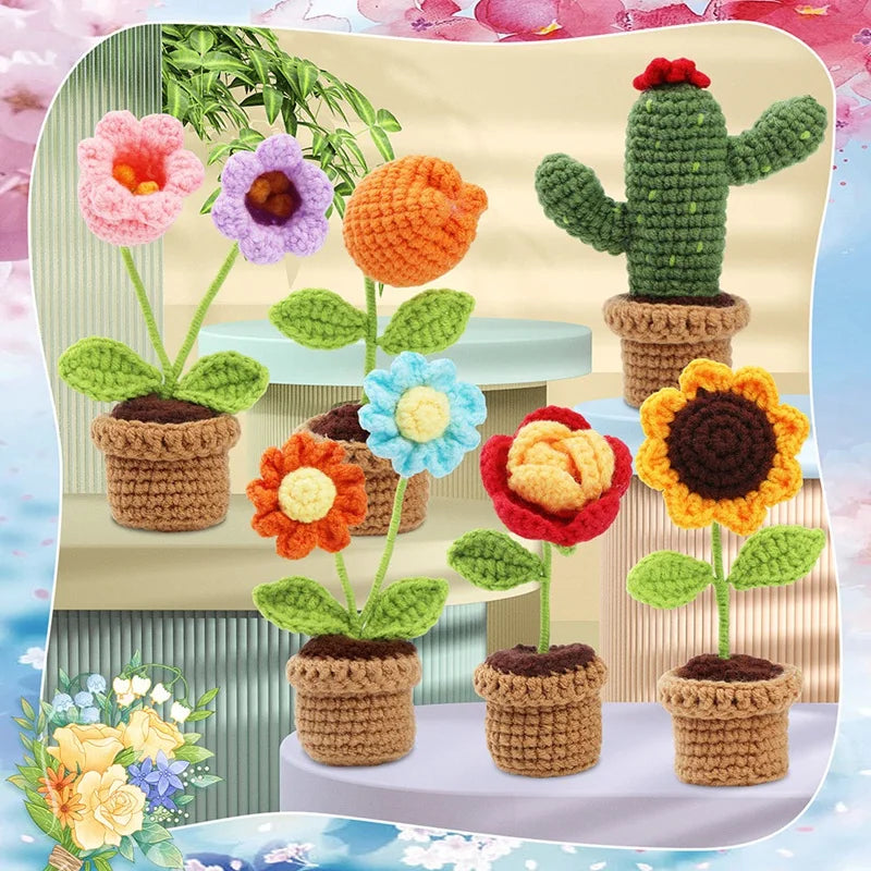 DIY Green Potted Lants Crochet Kit Crochet Kit DIY Handmade With Knitting Yarn Needles Plush Doll Easy Oasis Select