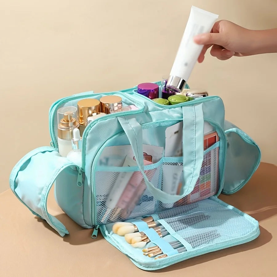 Large Capacity Quilted Makeup Bag-Portable Multi Functional Storage Bag,Layered Design, Durable Nylon,Ideal for Christmas Gifts Oasis Select