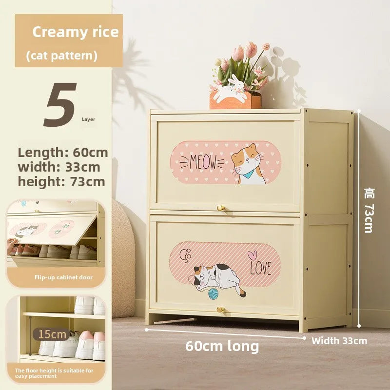 Household indoor large-capacity floor-to-ceiling multi-layer shoe rack entrance integrated dust-proof cartoon locker Oasis Select Five floors 60