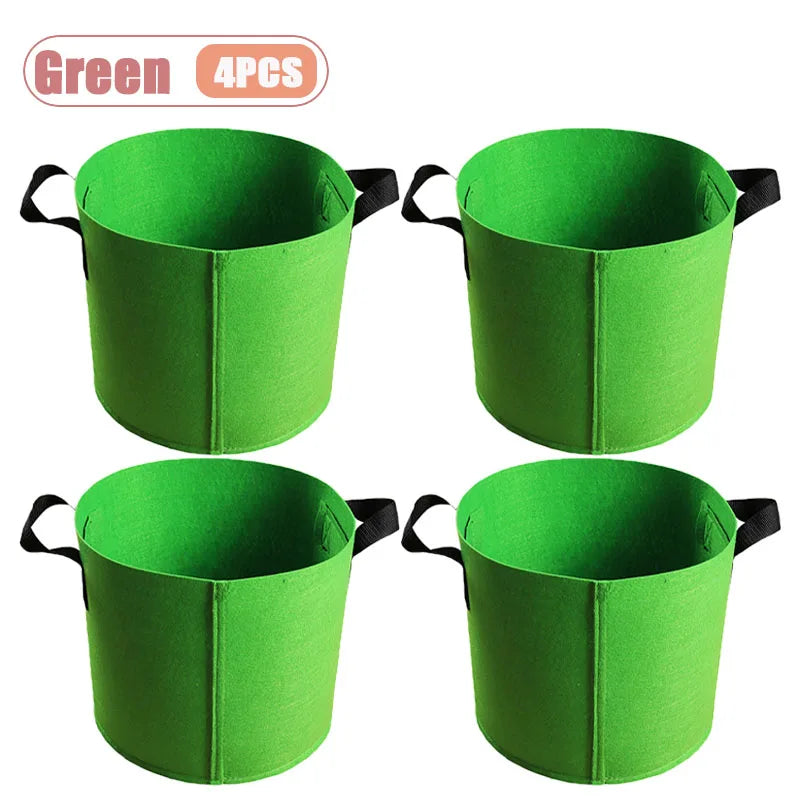 1-4PCS Thickened Nonwoven Fabric Grow Bag Felt Plant Pot for Balcony Roof Garden Aeration Container with Handle Oasis Select Green-4PCS 12Gallon