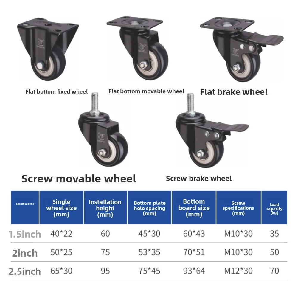 Heavy Duty 1.5"/2" Swivel Caster Wheels Threaded Stem with Brake Trolley Furniture Caster M8/M10 Threaded Stem Oasis Select