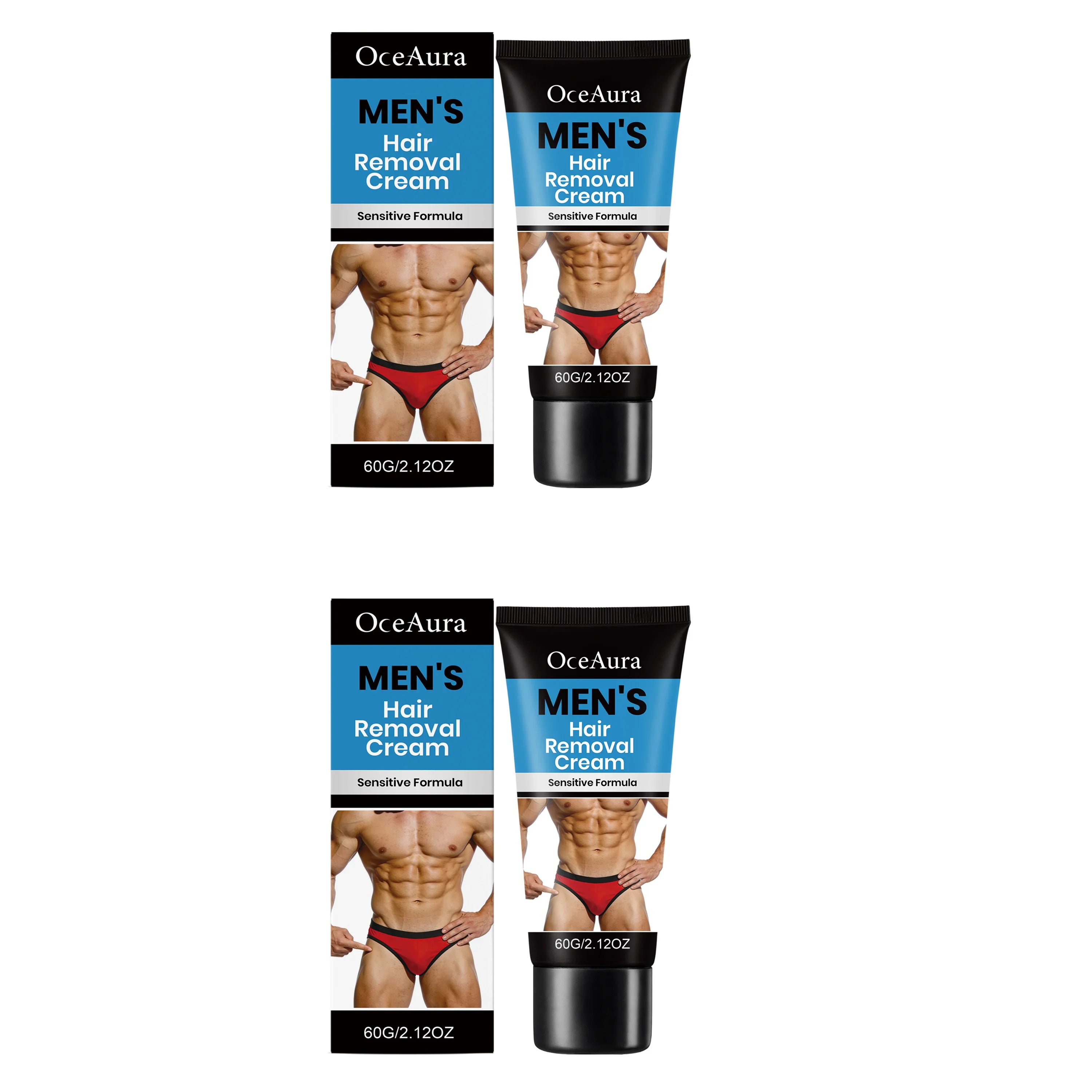 OceAura Men's Hair Removal Cream – Smooth & Moisturized Skin Hair Removal Cream Oasis Select 2pcs
