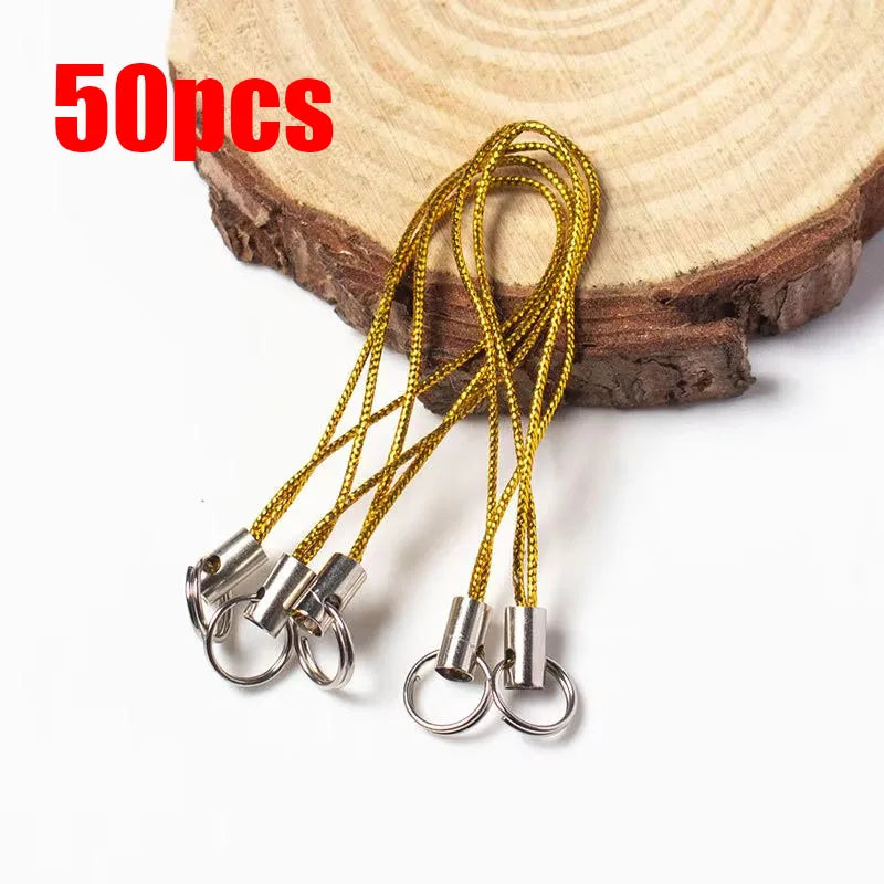 50/100pcs Wire Cord Mobile Phone Craft Pendant Lanyard DIY Handmade Materials Key Ring DIY Toys Pendant Clips Lanyard Accessorie Oasis Select 50pcs Dark Gold