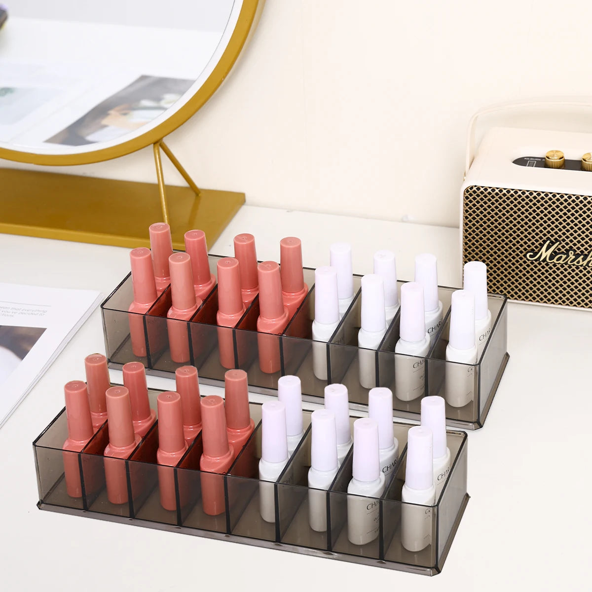 1pc translucent black 8 grid nail polish storage box desktop cosmetics lipstick storage box drawer type cosmetic bag organizer Oasis Select