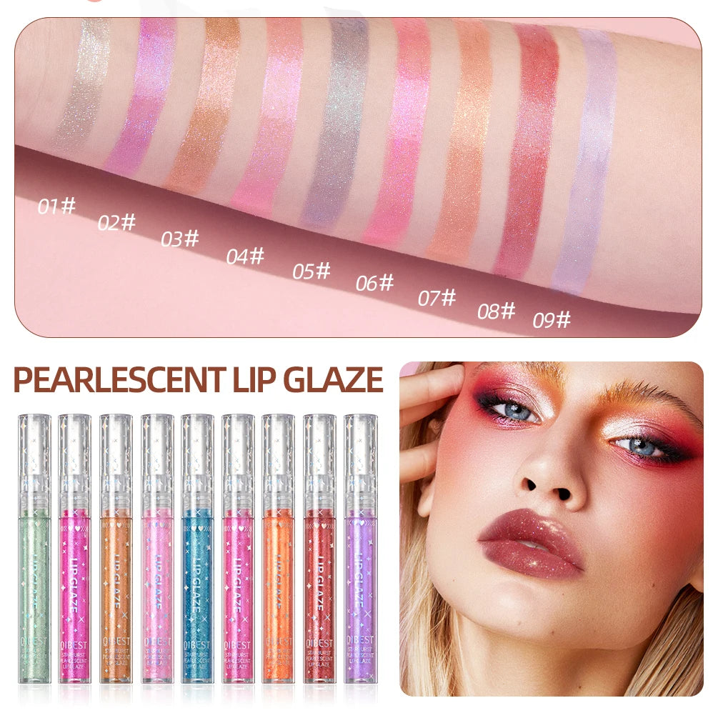 QiBest 9-Pc Glitter Lip Gloss Set – Pearlescent Liquid Lipstick