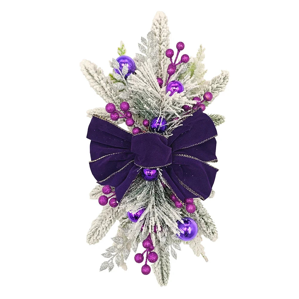 Gold/Red/Green Christmas Ornaments Berries And PVC Branches Bows And Pine Cones Cordless Pre-installed Light Hanging Loops Oasis Select purple China Mainland