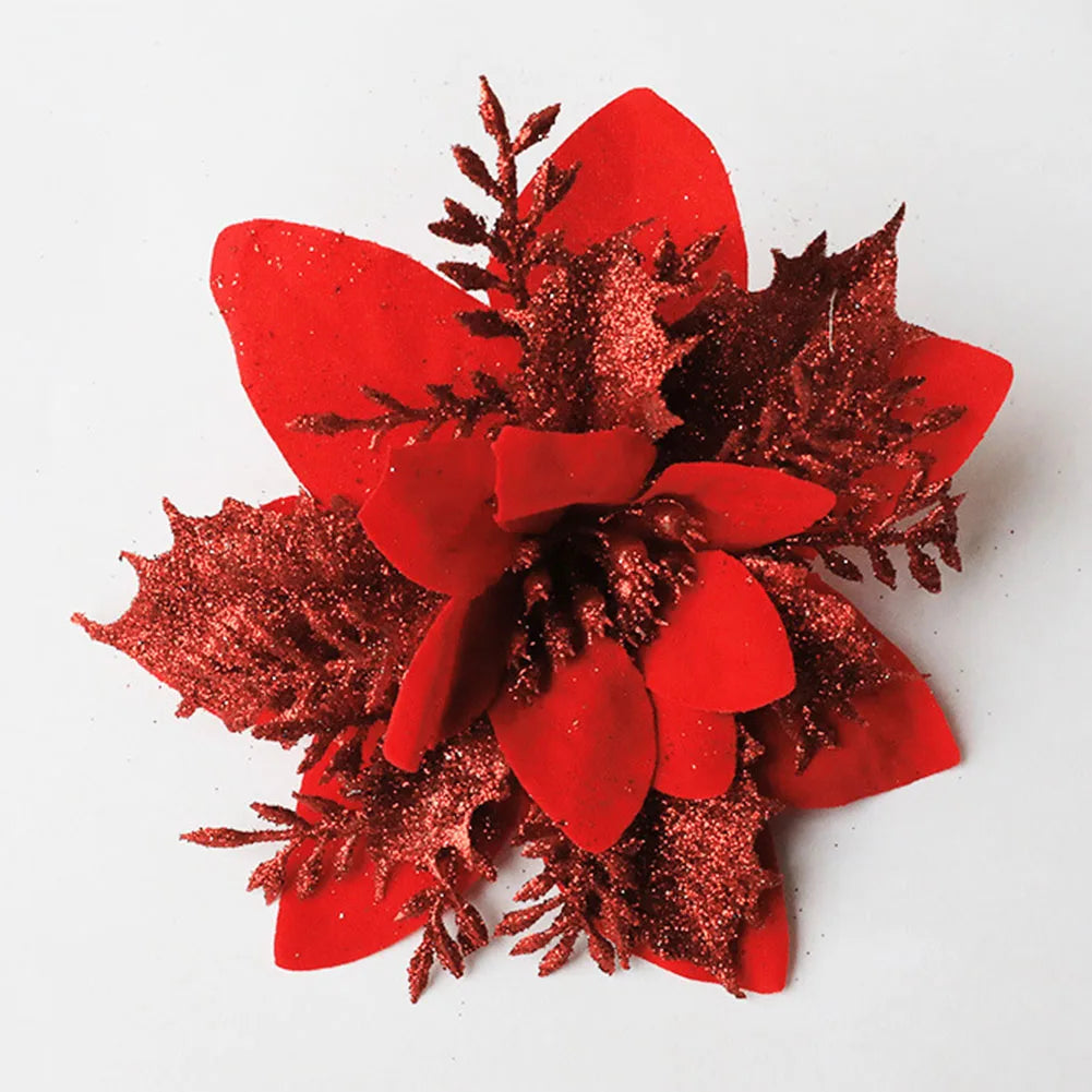 15x15cm Glitter Artifical Christmas Flowers Christmas Tree Decor For New Year Xmas Wedding Party Christmas Wreaths Rattan Oasis Select burgundy China Mainland