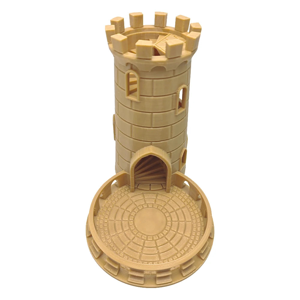 3D Printed Medieval Fort Castle Dice Tower Spiral Staircase Roller Tray for DND RPG MTG Tabletop Role‑Playing Game Accessory Oasis Select Latte