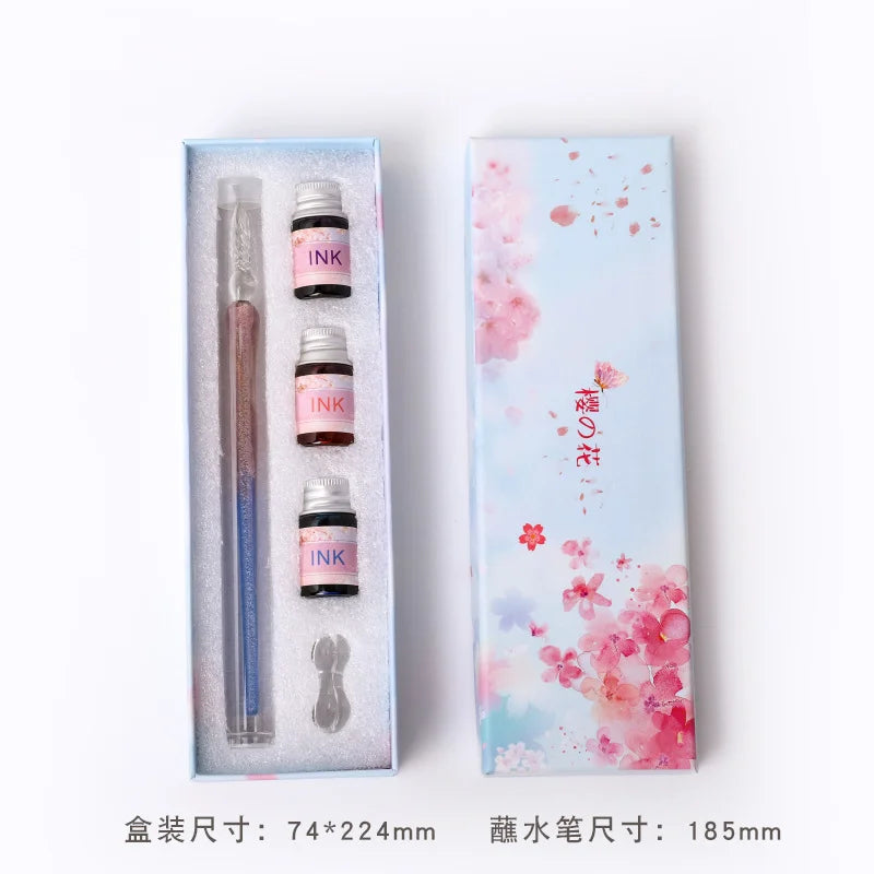 Romantic Sakura Glass Dip Pen Sakura Flower Series Multi piece Gift Box Gradient Color Set Oasis Select 3
