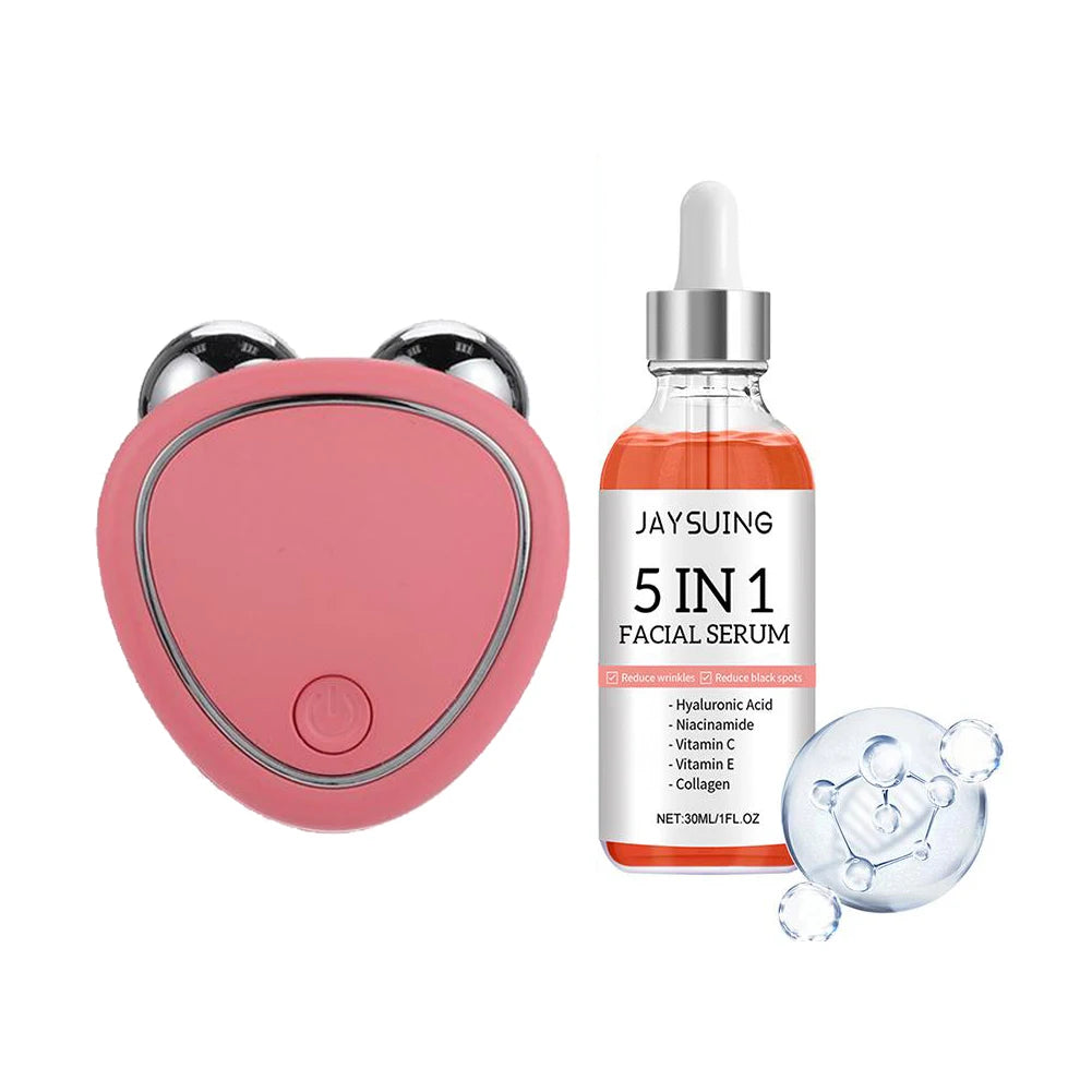 Mini Microcurrent Facial Device+Facial Serum Kit,EMS Face Lift Massager Face Sculpting Beauty Tool Rejuvenation Tighten Skincare Oasis Select 1 set