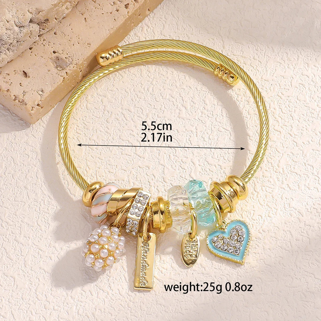 Fashion Multi Element Stainless Steel Circle Panjiadora Beaded Love Bracelet Suitable for Women's Dating, Daily Holiday Gifts Oasis Select