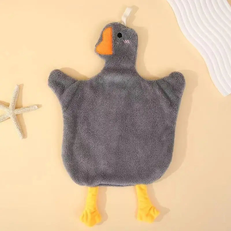Cartoon Goose Hanging Hand Towel | Soft Coral Fleece 35×25cm Hanging Hand Towel Oasis Select Gray