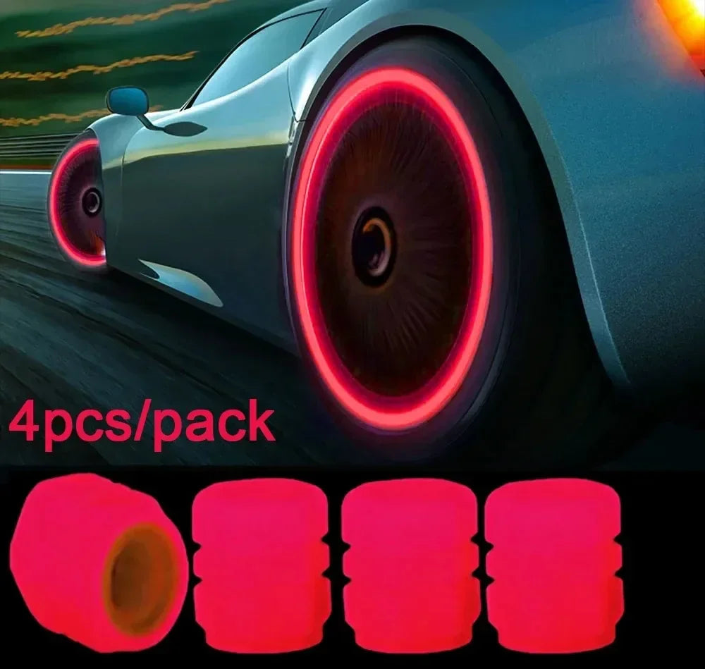 4/8/16/24pcs Tire Valve Caps Motorcycle Bike Wheel Nozzle Dustproof Tyre Valve Stem Fluorescent Night Glowing Car Accessories Oasis Select 4pcs (Red)