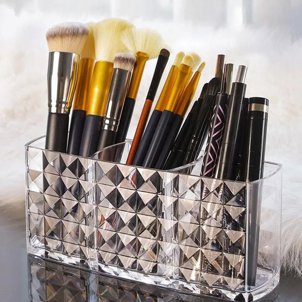 3-Slot Acrylic Makeup Brush Holder & Cosmetic Organizer Makeup Brush Organizer Oasis Select
