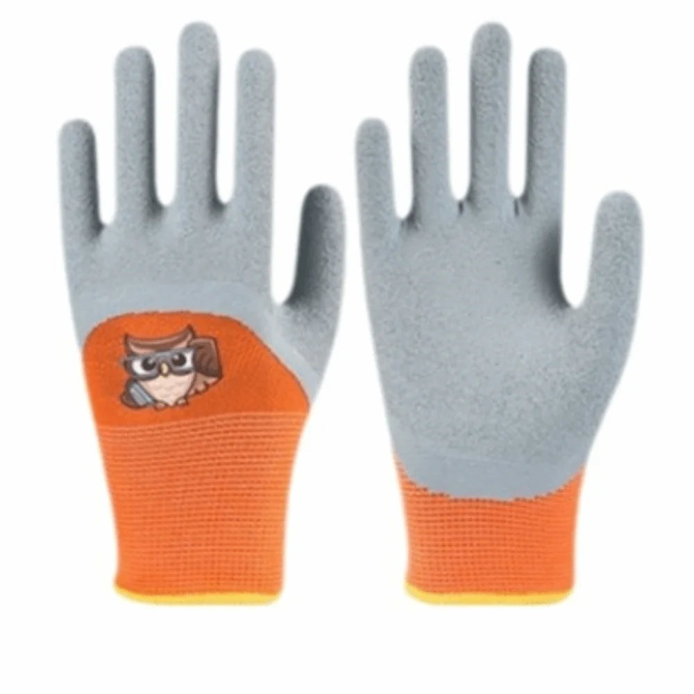 Non-Slip Kids Garden Gloves Cartoon Breathable Children Safety Gloves Comfortable Animal Pattern Work Gloves Garden Supplies Oasis Select Orange Owl