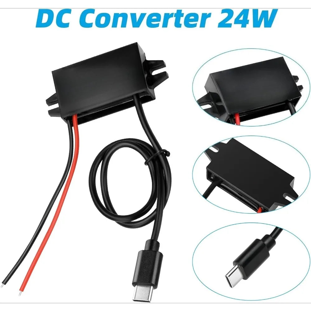 DC To DC 12V/24V To 5V USB Step Down Converter 3A 24W Type-C Output Charging Module Waterproof Durable Buck Module Power Adapter Oasis Select