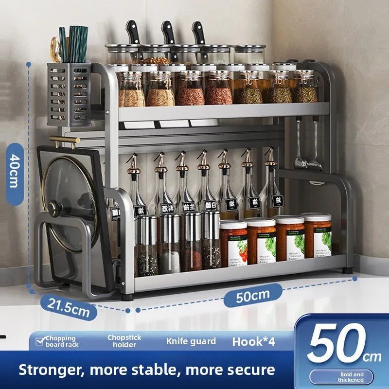 Kitchen Rack Multifunctional Seasonings Multi-layer Countertop Chopsticks Storage Knife Holder Stainless Steel Oil Oasis Select Gun ash-2-50