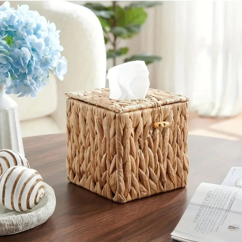 Natural Fiber Snap Closure Multi Scene Use Storage & Decor All in One Boho Style Woven Tissue Box with Lid Oasis Select