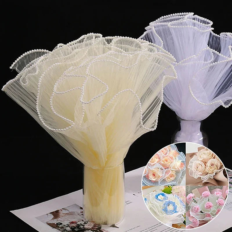 Black White Floral Packaging Bouquets Including Decorative Mesh Wrapping Paper, Pearl-Edged Wrapping Paper, Wrinkled Wave Mesh Oasis Select