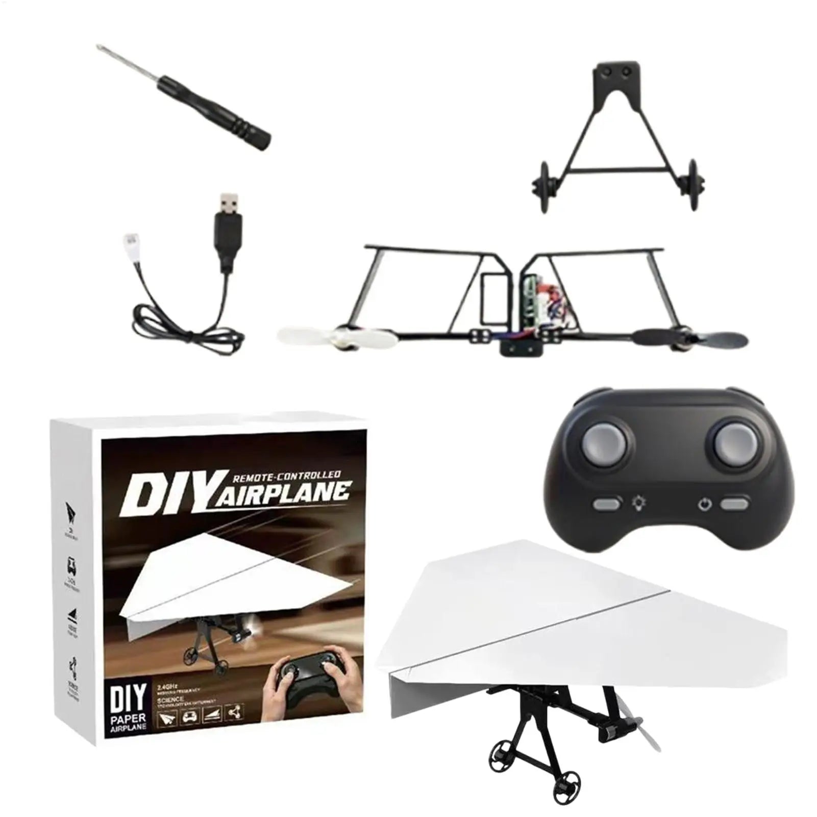 RC Paper Airplane Kit DIY Aircraft Toys Electric Remote Control Plane excluding paper airplane for Boys Girls Backyard Holiday Oasis Select