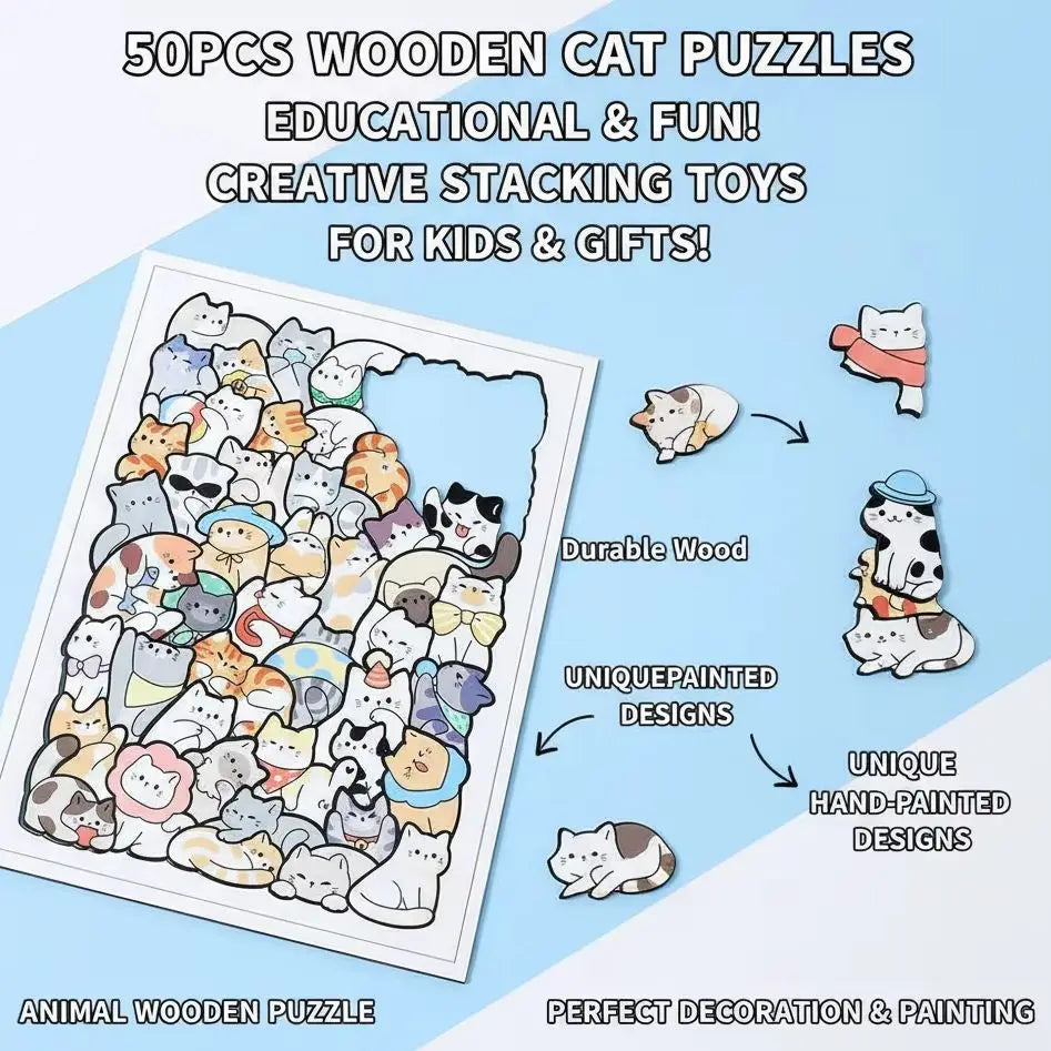 50-Piece Wooden Animal Puzzle – Educational 3D Wood Puzzle
