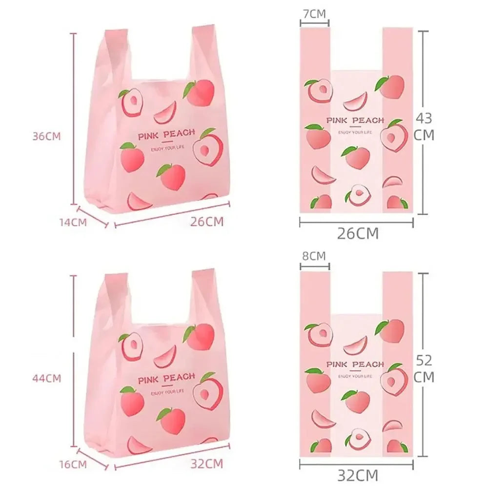 50Pcs Cute Fruit Plastic Bag Vest Bag Carry Out Bags With Handle Supermarket Shopping Takeaway Packaging Bag Home Storage Bag Oasis Select