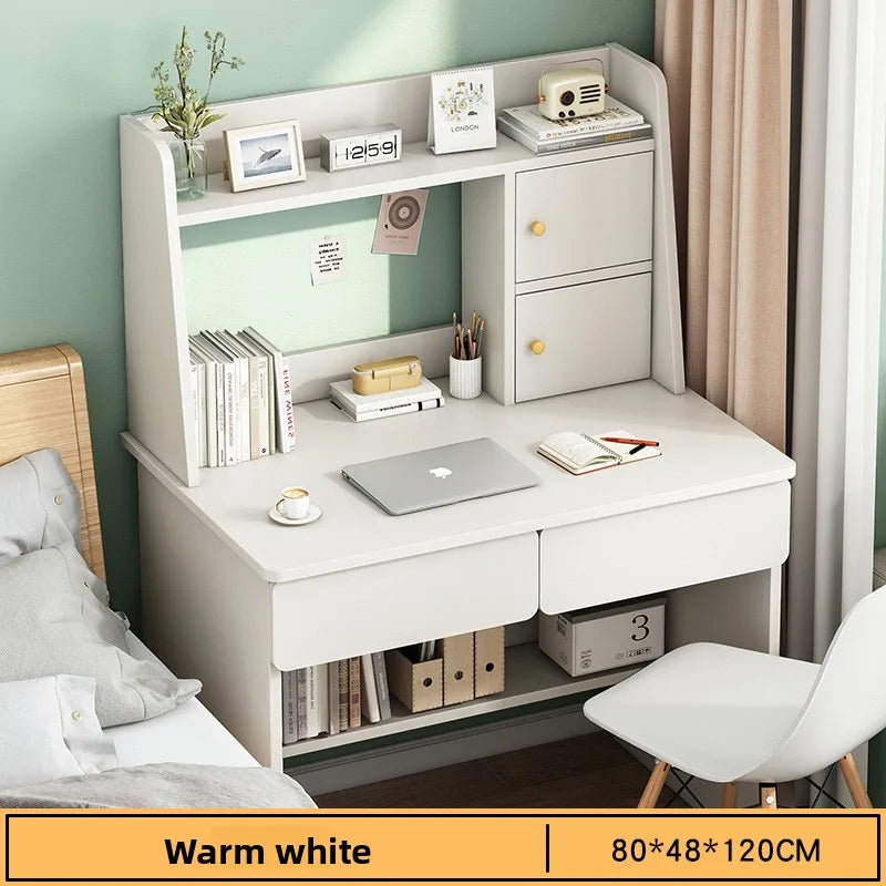 Computer desk desktop bookshelf integrated learning writing desk primary and secondary school students bedroom desk Oasis Select White-80CM-g