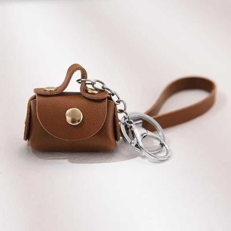 Kawaii Mini Bag Keychain | PU Leather Coin Purse Keyring Pendant Bag Charm Keychain Oasis Select Brown