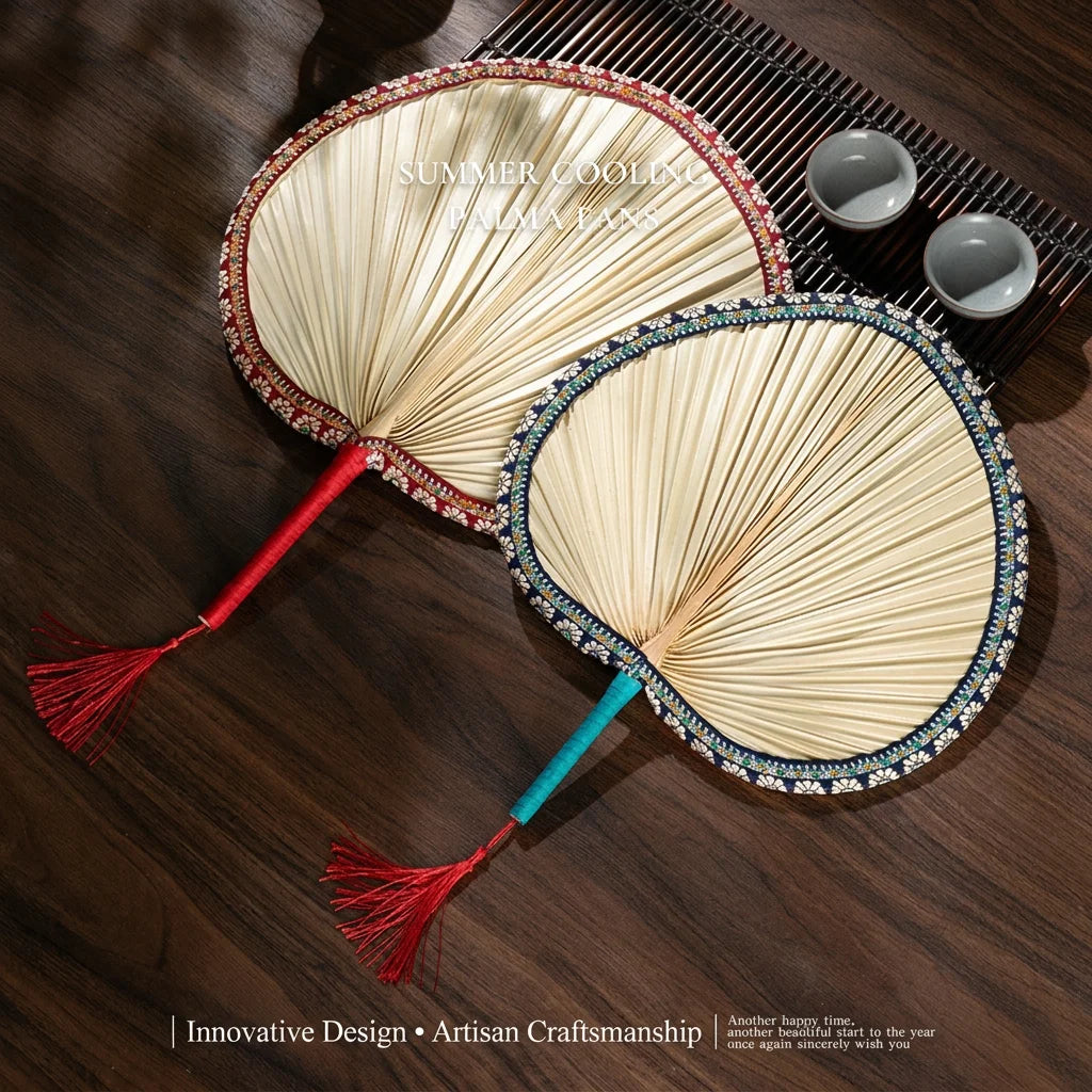 Handheld Cooling Fan Solid Traditional Hand Fan Palm Leaf Fan Soft For Fire Stirring Indoor Decorative Use Oasis Select