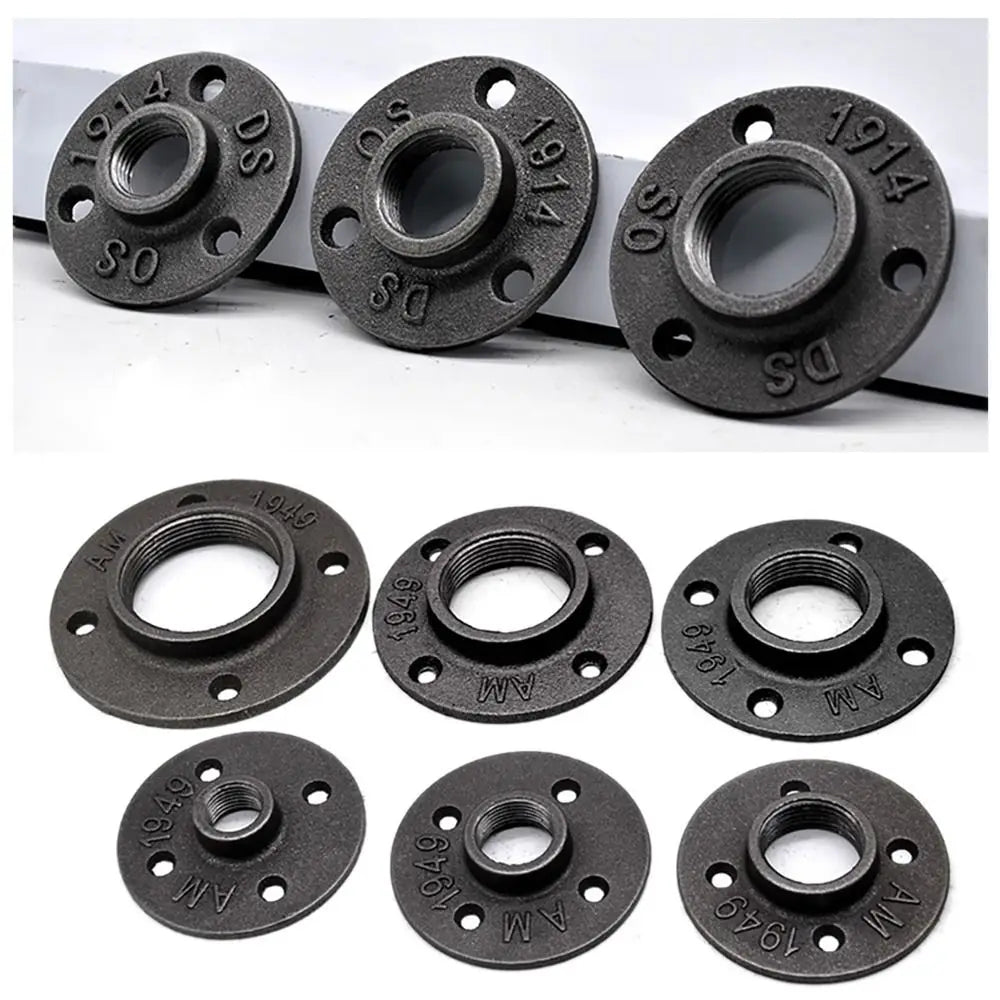 New Painted Floor Flange Black With Threaded Hole Iron Pipe Flange Industrial Vintage style Pipe Fittings Home Oasis Select