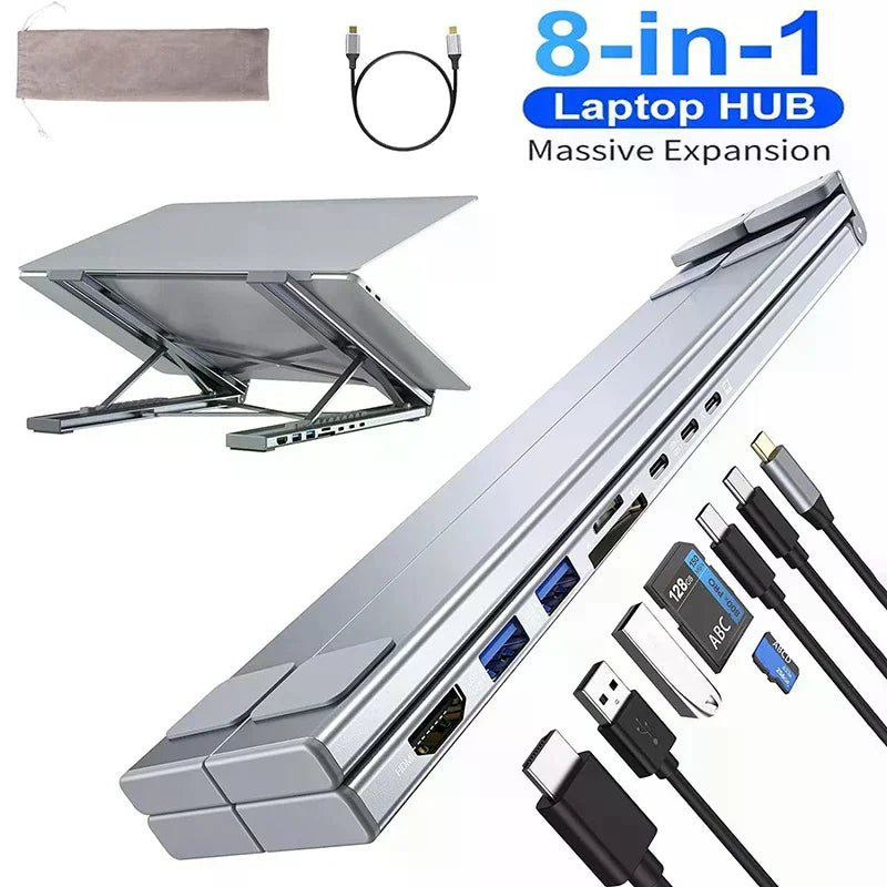 8-in-1 USB-C Laptop Stand & Docking Station | 4K HDMI Hub