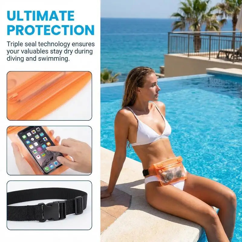 Waterproof Bag Hold ID's Credit Cards Keys Cell Phone Underwater Pouch Waist Pack Fanny Swimming Beach Dry Pouch Case Oasis Select