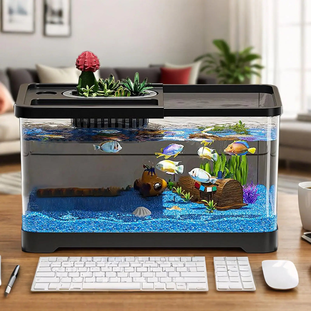 Small Aquarium Kit LED Fish Tank Kit With Decoration Accessories Dust-proof Underwater Landscape Decoration for Desktop Living Oasis Select
