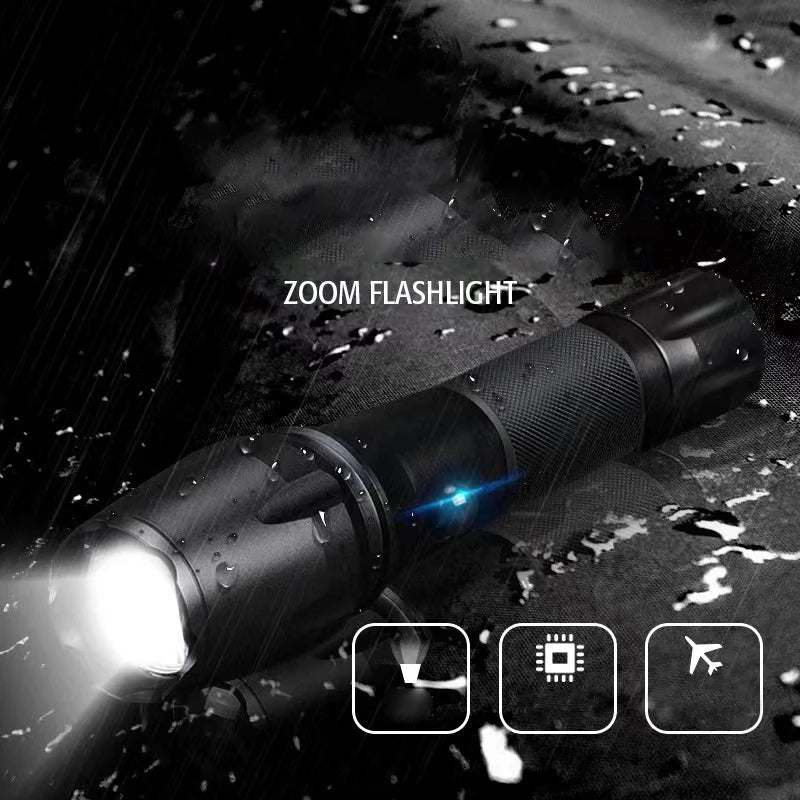 Super Bright LED Flashlight Aluminum Alloy Tactical Flashlights Telescopic Zoom Torch 5 Modes Portable Emergency Light Oasis Select