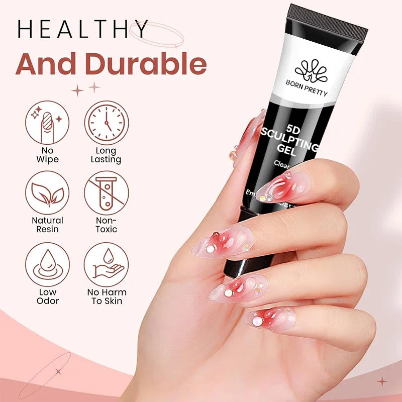 5D Nail Sculpting Gel with Solid Mirror Powder DIY Nail Embossing Gel for Painting Carving Nails 8ml Oasis Select