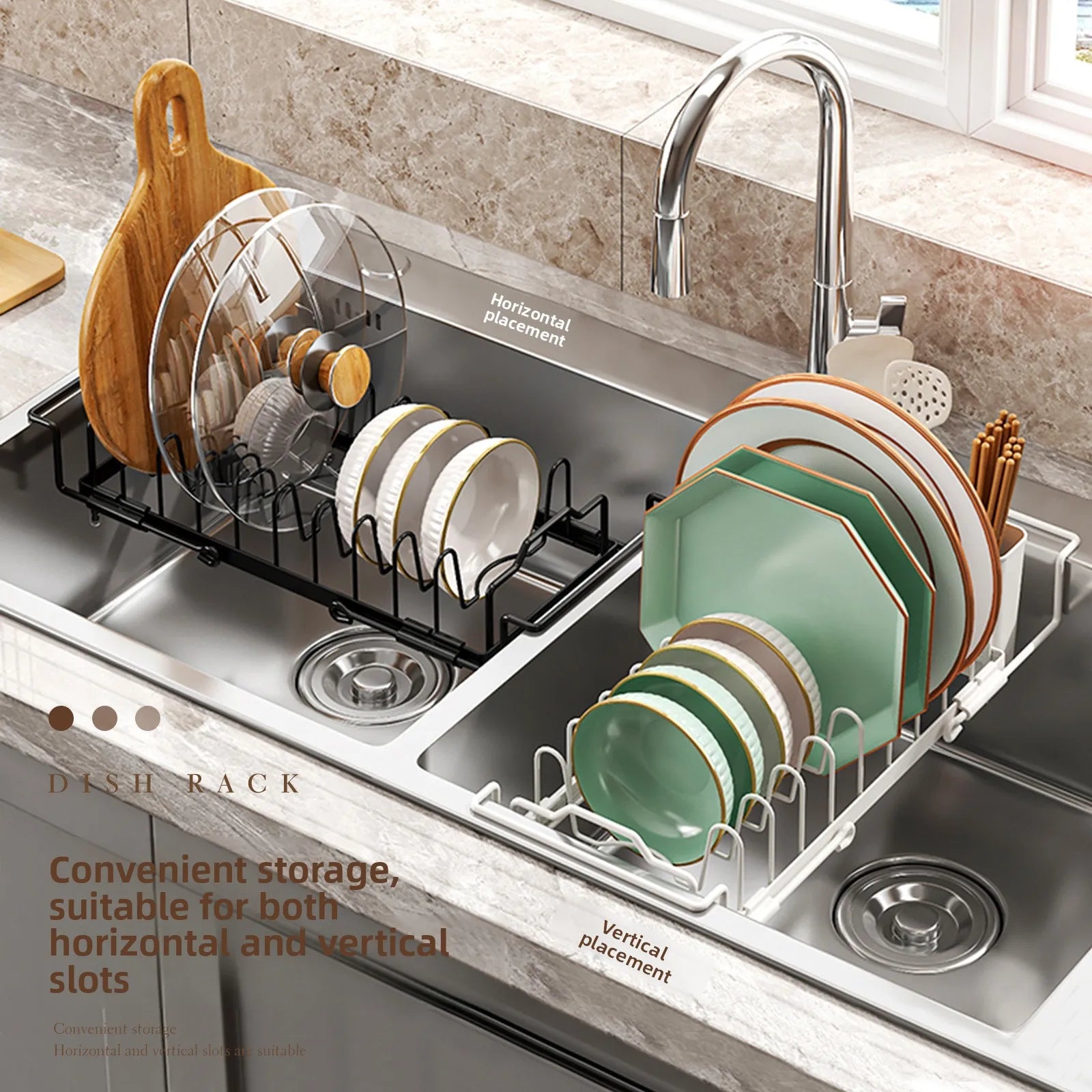 Bowl Rack Drain Rack Retractable Kitchen Dish Rack Small Dish Rack Tableware Storage Box Vegetable Basin Sink Shelf Oasis Select