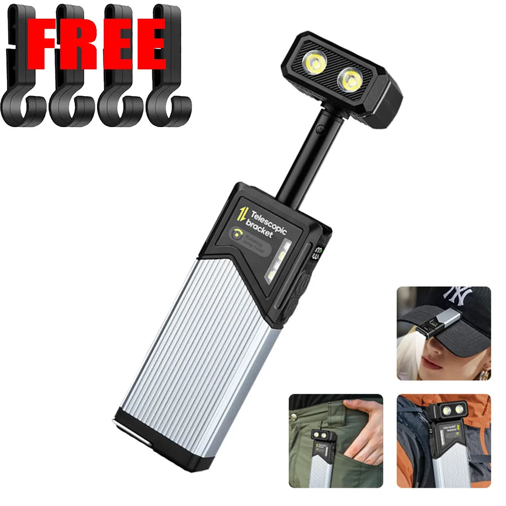 LED Magnetic Work Light Retractable 180° C Rotatable Multi-Functional Flashlight 5 Mode Outdoor Camping Inspection Auto Repair Oasis Select 1PCS free clip