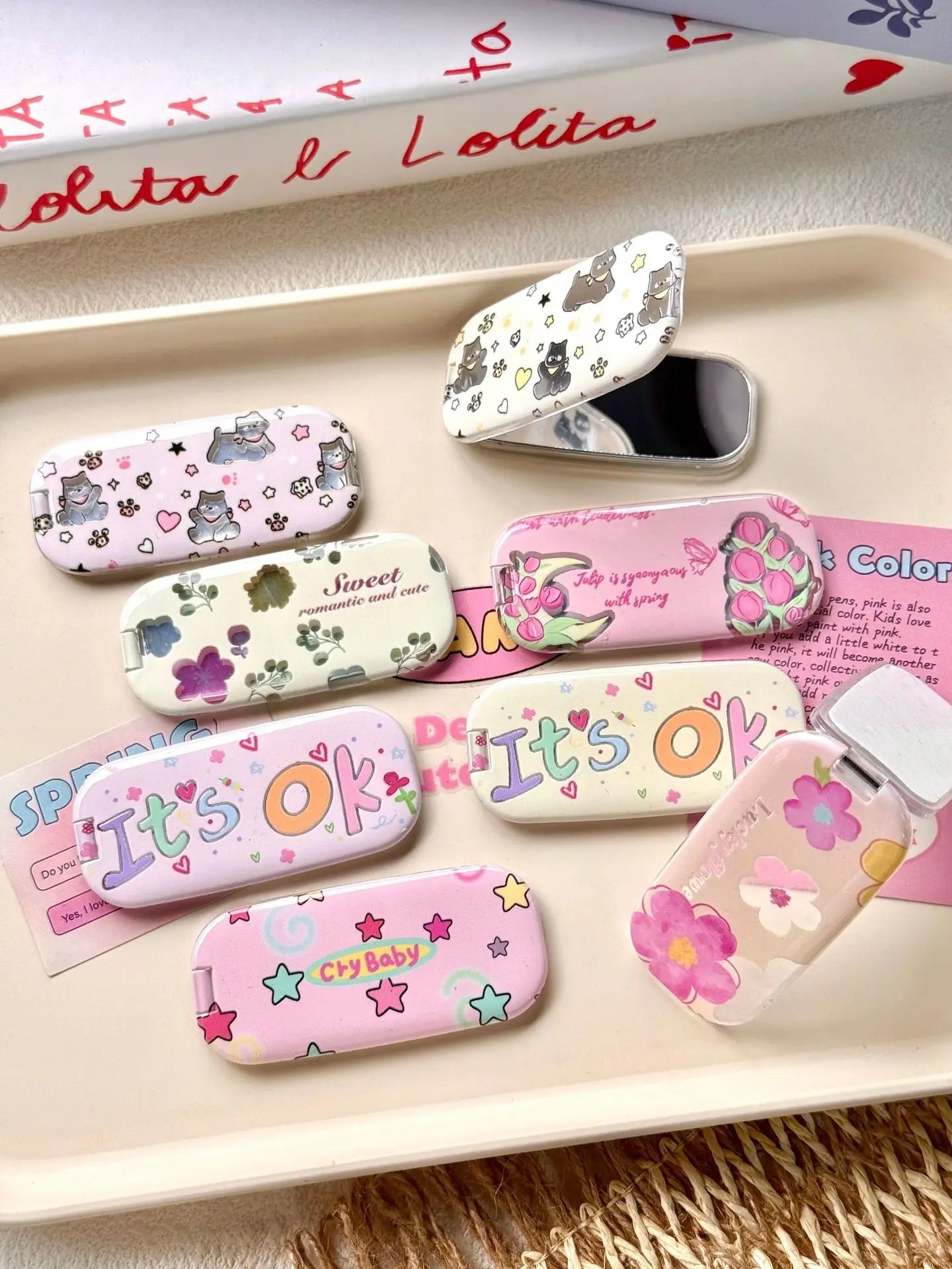 Korean Makeup Mirror Folding Invisible Cartoon Phone Holder Cute Portable Back Sticker New Desktop Universal Adhesive Support Oasis Select