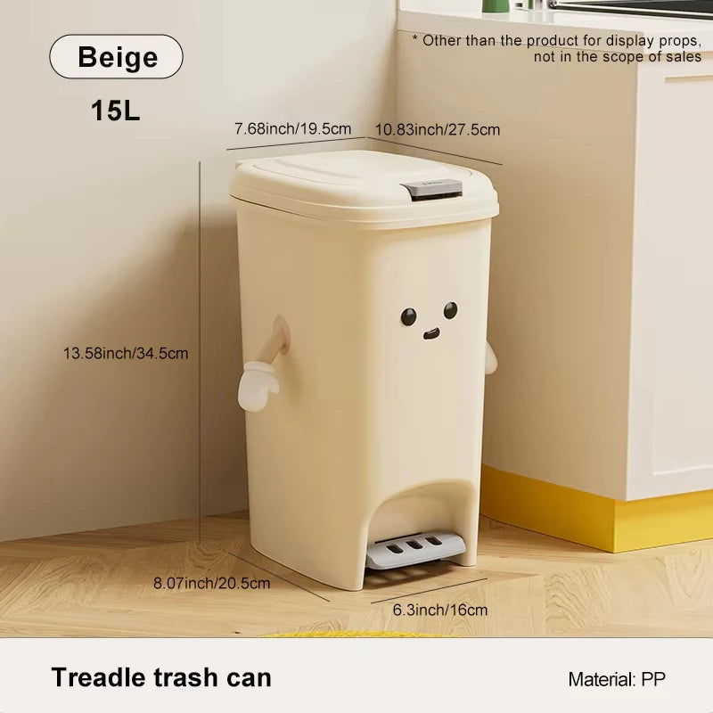 Uforu Large-Capacity Bin, Pedal Bin, DIY Creative Bin for Kitchen, Dormitory and Bathroom, Adorable Design Oasis Select 15L