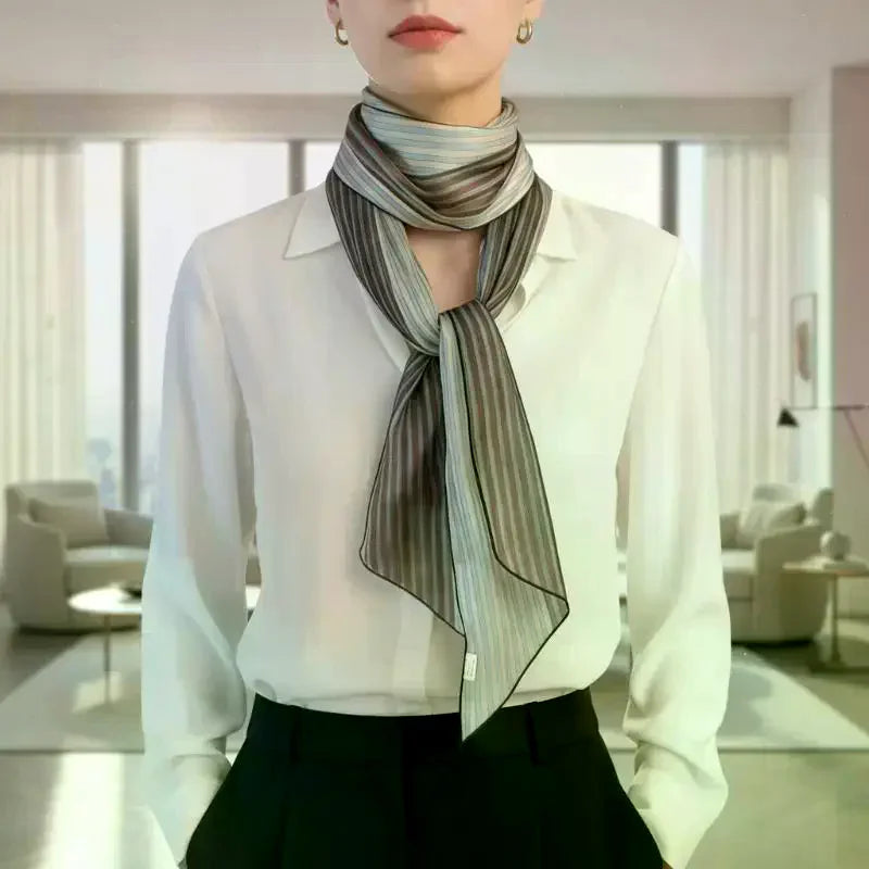 Striped Silk Scarf Women Lightweight Breathable Fashion Neck Head Scarf Daily Office Travel Beach Accessory Office Daily Wear Oasis Select