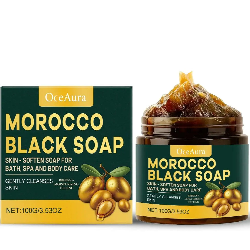 100g Moroccan Black Soap Acne Removal Deep Cleaning Exfoliating Reduce Dark Spots Pimple Revitalizing Smooth Skin Body Wash Soap Oasis Select 100g boxed