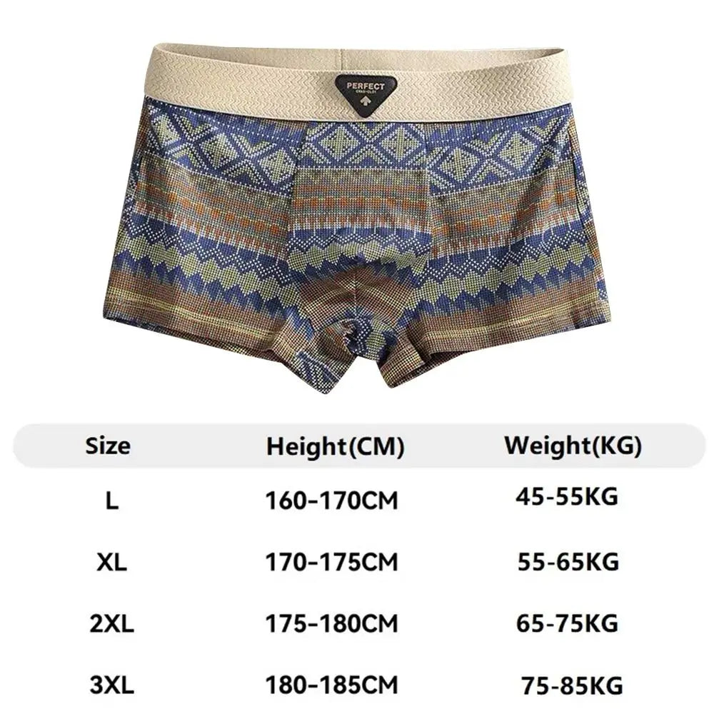 Retro Cotton Boxer Briefs Ultra Soft Breathable Men's Underwear 3D Support Pouch Ethnic Style Seamless Briefs Oasis Select