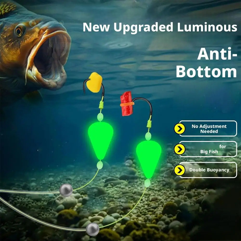 Double Hook Carp Hair Rigs – Glow Night Float, Ready Made
