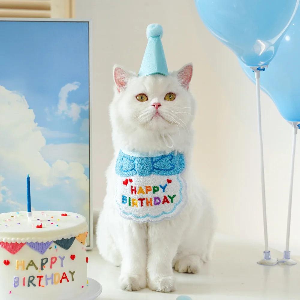 Pet Dog Cat Birthday Dress Bib Party Supplies Saliva Towel Felt Hat Oasis Select Sky Blue Suit