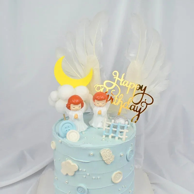 Mini Angel Cake Topper Romantic Garland Happy Birthday Children Ornaments Birthday Baby Shower Party Cake Wedding Decoration Oasis Select